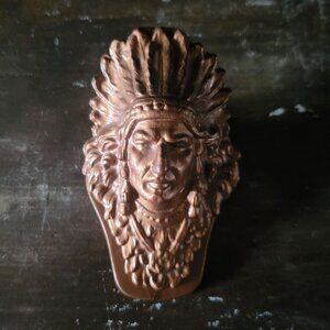 Antique Judd Native American Chief 5251Bronzed Cast Iron Desk Clip Paperweight